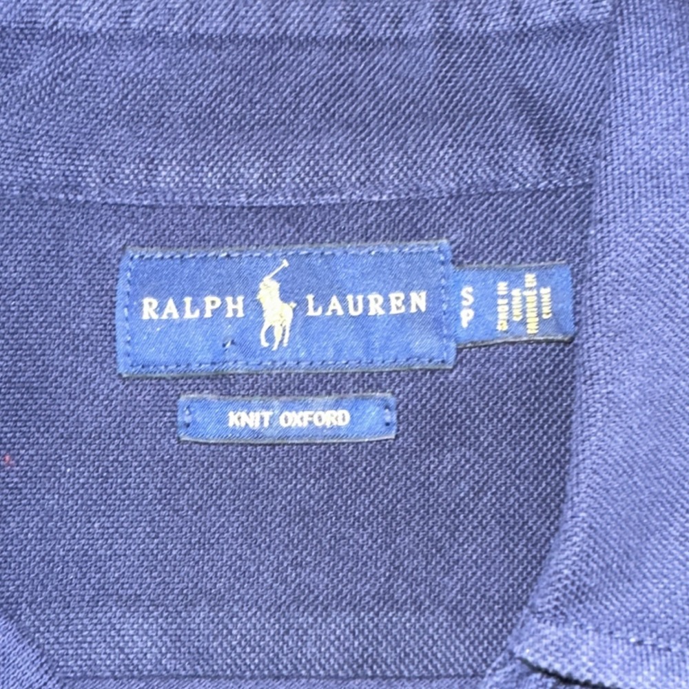 Ralph Lauren Knit Oxford Men's Navy Blue Long Sleeve Button-Up 100% Cotton Shirt - Picture 9 of 10